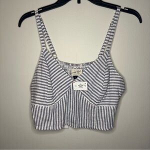 Universal Thread Womens M Blue Striped Smocked Back V-Neck Crop Tank Top NEW